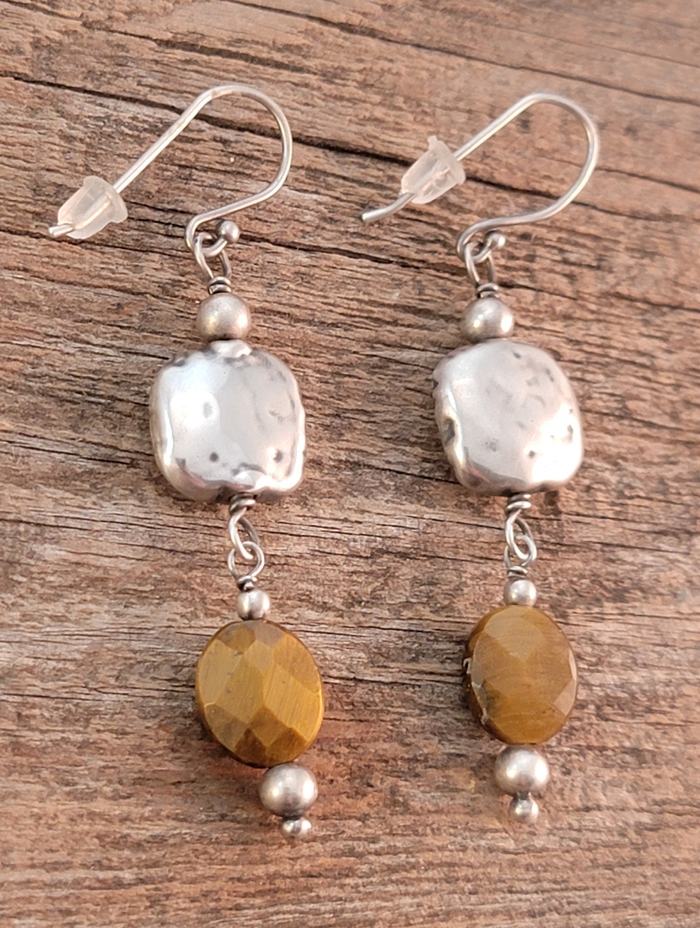 Silpada Hammered Sterling Silver & Faceted Tigers Eye Dangle Drop Earrings